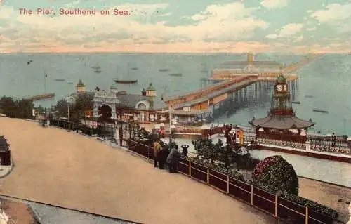 A241 England 1912 The Pier Southend on Sea Boats Vintage Postkarte