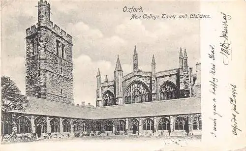 A241 England 1906 Oxford New College Tower and Cloisters Vintage Postkarte