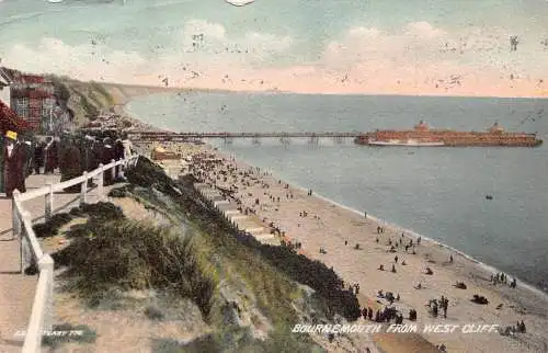 A241 England 1913 Bournemouth von West Cliff Beach Vintage Postkarte