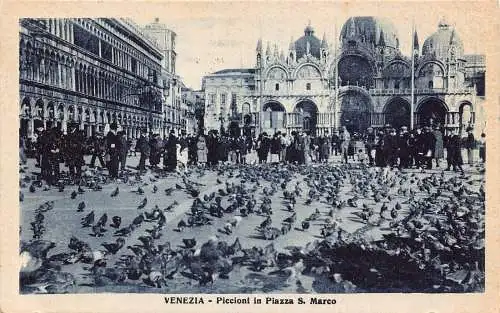 L073 Italien 1934 Venedig-Piccioni auf dem Markusplatz Tauben Kirche Postkarte