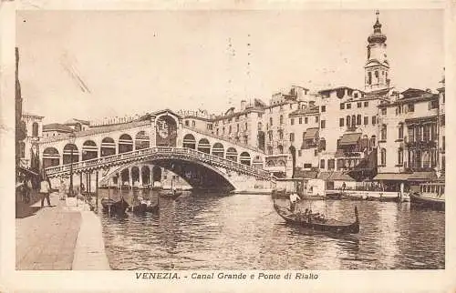 L073 Italien 1927 Venedig - Canal Grande e Ponte di Rialtobrücke, Bootspostkarte