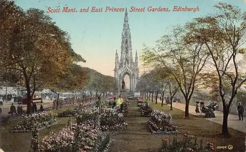 A242 Schottland 1912 Edinburgh Scott Monument East Princes Garden Vintage Postkarte