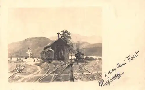 A243 Eisenbahn Dampfbahnen Kleiner Bahnhof Kunst Vintage Postkarte
