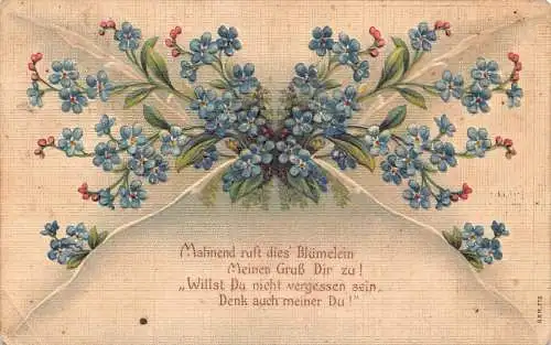 Liebesgrüße 1910 Vergissmeinnicht Blumen Brief Prägepostkarte
