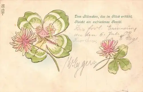 Glücksgrüße 1902 Kleeblätter Nelke Blumen Allegorische Hausboss Postkarte
