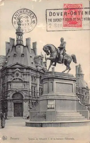 L135 Belgien 1923 Anvers Antwerpen Statue Leopold I Nationalbank Postkarte