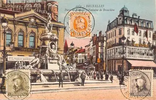 L134 Belgien 1923 Brüssel Ports de Namur Fontaine de Brouckere Cafe Postkarte