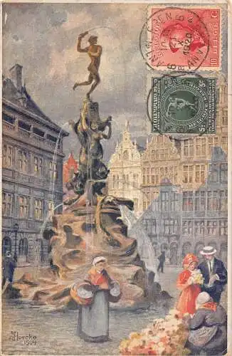 L135 Belgien 1920 Anvers Antwerpen Le Monument Brabo Brunnen Vintage Postkarte