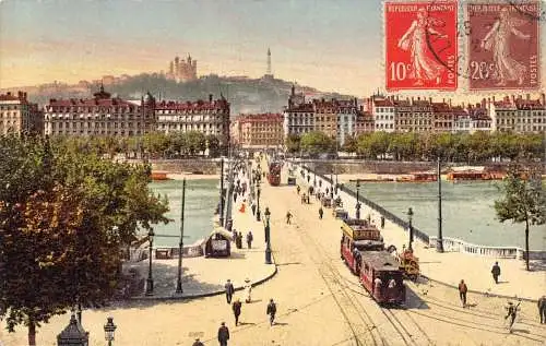 L131 Frankreich 1921 Lyon Lafayette Brücke Coteau de Fourviere Straßenbahn Vintage Postkarte