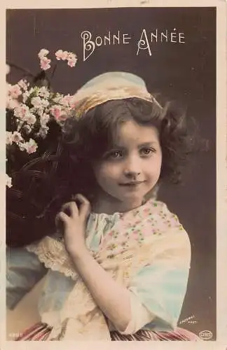 L150 Neujahrsgrüße 1911 Mädchen Blumen Portrait Vintage Postkarte