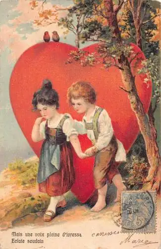 L150 Valentinstag Grüße 1906 Kinder geprägt Vintage Postkarte