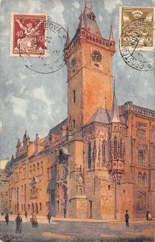 L141 Tschechien 1921 Prag Altes Rathaus Vintage Postkarte