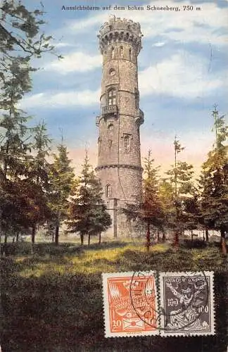 L141 Tschechien 1922 Aussichtsturm hoher Schneebergturm Vintage Postkarte