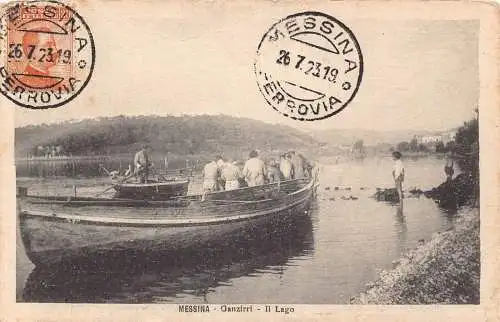 L140 Italien 1923 Messina Ganzirri Il Lago Boote See Vintage Postkarte