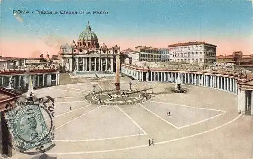 L140 Italien 1923 Rom Piazza e Chiesa di S Pietro Säule Vintage Postkarte