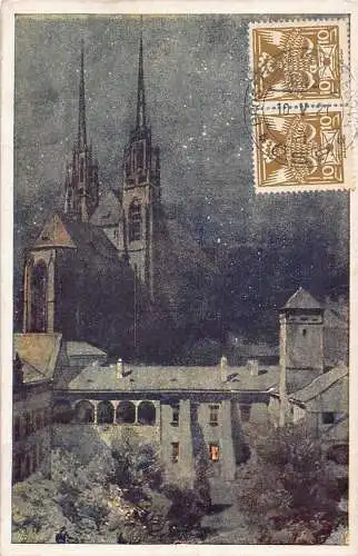 L141 Tschechien 1921 Brünner Kirche und Frantiskovo Museum Vintage Postkarte