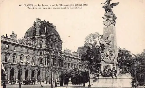 C002 Frankreich, Paris, Der Louvre und das Denkmal von Gambetta Vintage Postkarte