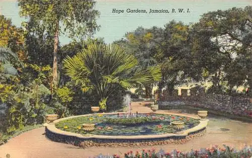 A865 Jamaica Hope Botanical Gardens Fountain Vintage Postkarte