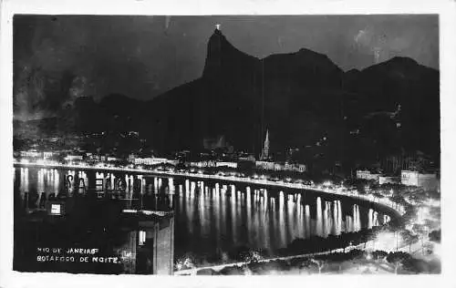 A865 Brasilien Rio de Janeiro Botafoco de Noite Nachtansicht RPPC Vintage Postkarte