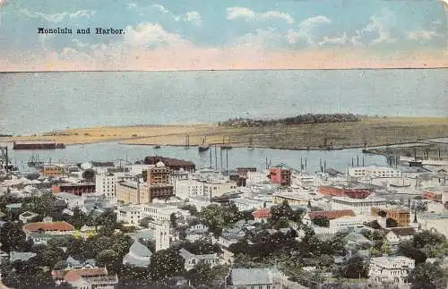 A866 US Hawaii Honolulu und Hafen Postkarte