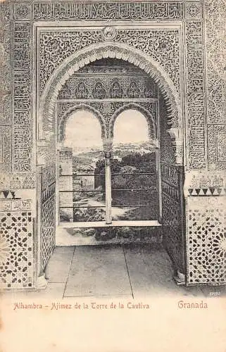 A869 Spanien Granada Alhambra Ajimez de Torre de Cautiva Vintage Postkarte