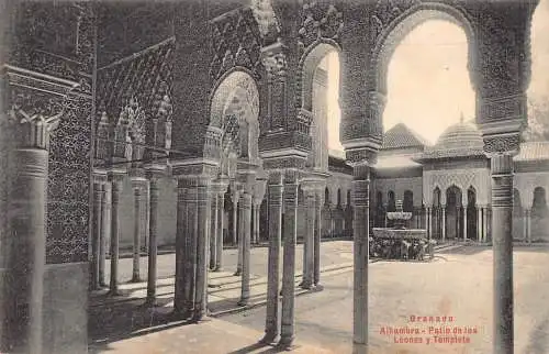 A869 Spanien Granada Alhambra Patio de Leones y Templette Postkarte