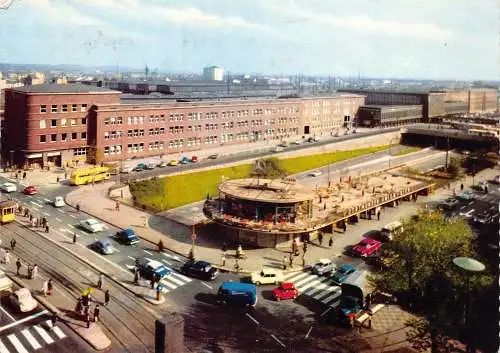 Deutschland 1968 Duisburg Hauptbahnhof Bahnhof Wagen Mercedes Schild Postkarte