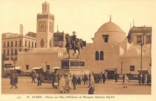 Algerien Statue Herzog D'Orleans Moschee Djemaa Djedid B Vauclare Schild Postkarte