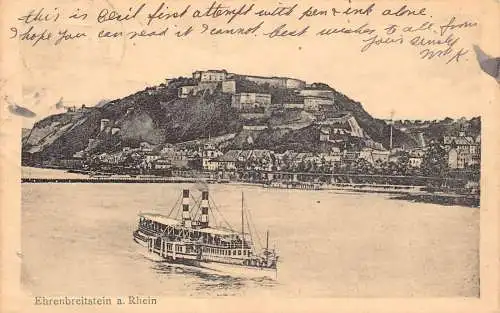 Deutschland 1922 Ehrenbreitstein ein Rheindampfer alte Postkarte