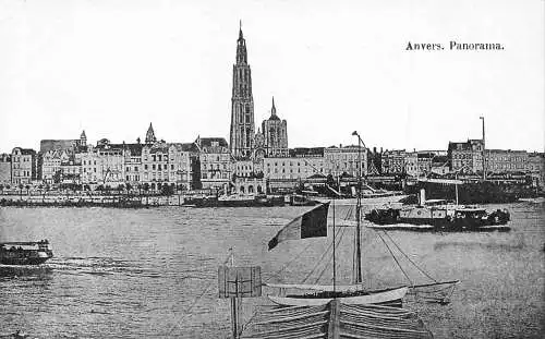 Belgien Avers Antwerpen Gesamtansicht Dampfschiffe Flagge Vintage Postkarte
