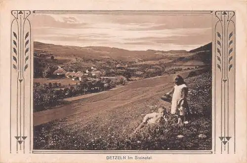 Deutschland Detzeln im Steinatal Kinder Blumenfeld Vintage Postkarte