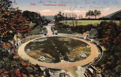 Deutschland 1918 Feldpost 1. Weltkrieg Trier Amphitheater Arena Vintage Postkarte