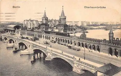 Deutschland 1917 Berlin Oberbaumbrücke Brückenwagen 1. Weltkrieg Feldpostkarte
