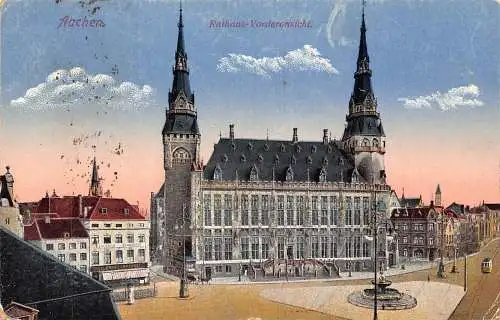 Deutschland 1918 Aachen Rathaus Vorderansicht Rathaus 1. Weltkrieg Feldpostkarte