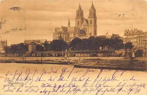 Deutschland 1908 Magdeburg Boote Pier Vintage Postkarte