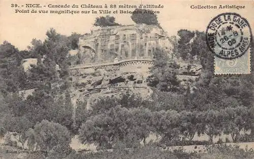 Frankreich 1905 Schöner Blick auf das Wasserfall Schloss von Ville et Baie des Anges Postkarte