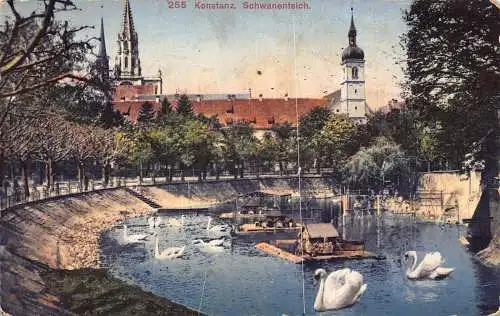 Deutschland 1916 Konstanz Schwanenteich Schwanensee 1. Weltkrieg Feldpost alte Postkarte