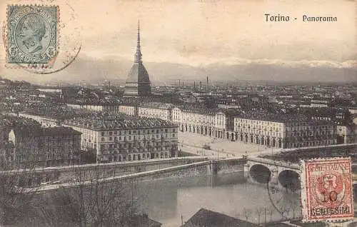 L140 Italien 1923 Turin Panoramablick Brücke Vintage Postkarte