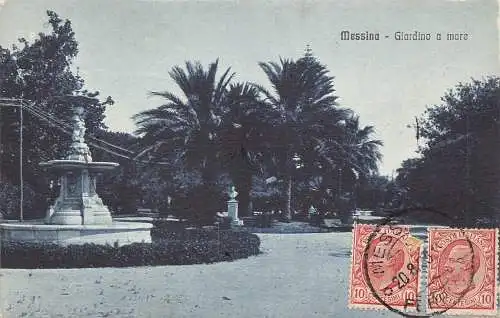 L139 Italien 1923 Messina Giardino eine Stute Brunnen Vintage Postkarte