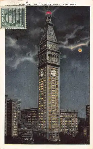 L137 USA 1923 Metropolitan Tower Night Moonlight New York Louis Mostof Postkarte