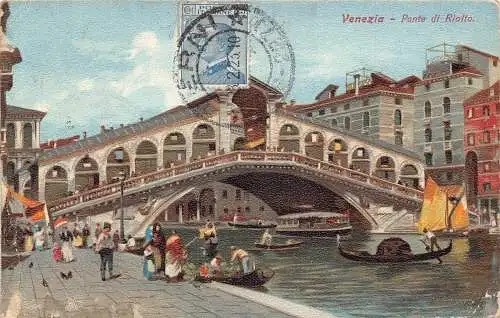 L139 Italien 1923 Venedig Ponte di Rialtobrücke Boote Gonldolas Vintage Postkarte