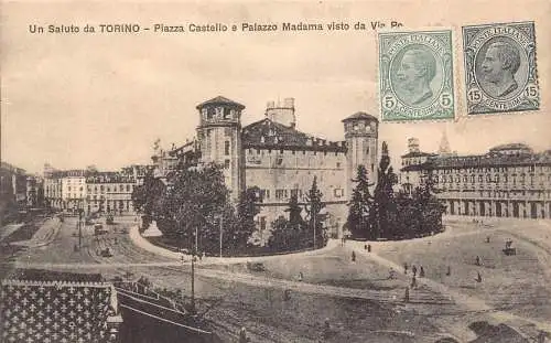 L139 Italien 1923 Torino Turin Piazza Castello e Palazzo Madama Vintage Postkarte