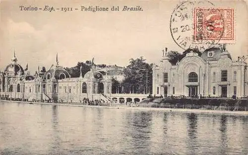 L139 Italien 1923 Turin Torino Padiglione del Brasile Vintage Postkarte