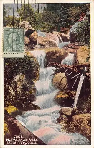 L137 USA 1923 Hufeisen Wasserfall Estes Park Colorado Vintage Postkarte