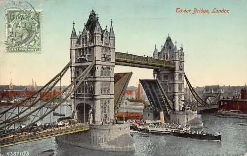 L138 Großbritannien 1921 London Tower Bridge Dampfschiffe Vintage Postkarte