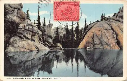 L137 USA 1923 Reflexion Sylvan Lake Black Hills South Dakota Vintage Postkarte