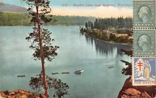 L137 USA 1923 Hayden Lake, in der Nähe von Spokane, Washington Boats Vintage Postkarte