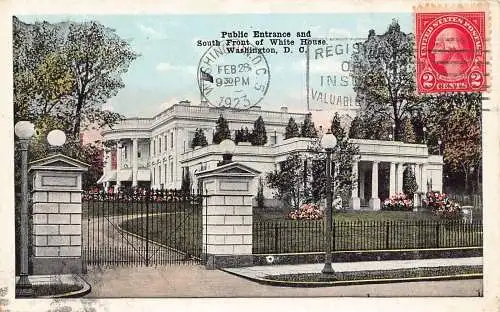 L137 USA 1923 Öffentlicher Eingang Südfront Weißes Haus Washington DC Postkarte