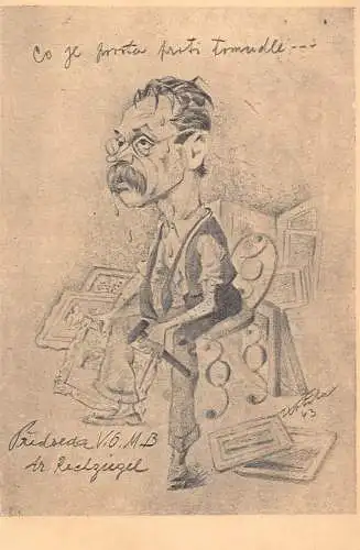 L066 Tschechien 1944 Dr. Rechziegel Karikatur signiert K. Kotrba Postkarte