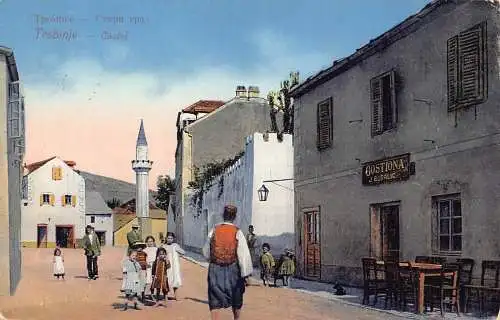 Bosnien und Herzegowina Trebinje Gostiona Bar Shop Moschee cens WWI Feldpostkarte
